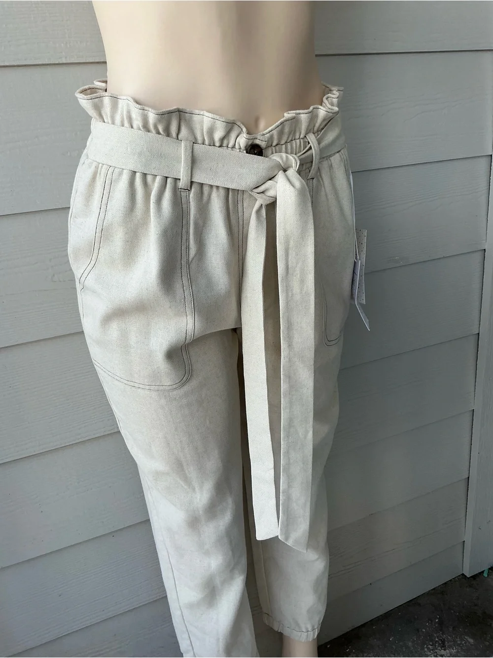 Sienna Sky Cream Paperbag Waist Tie Pants - Picture 6 of 10
